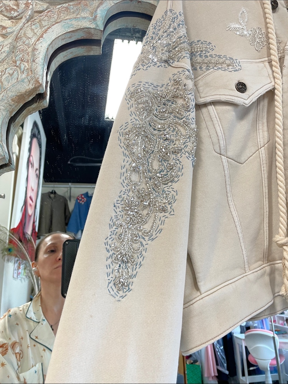 Free People Cream Embroidered Hooded Crop Jacket - Picture 10 of 14